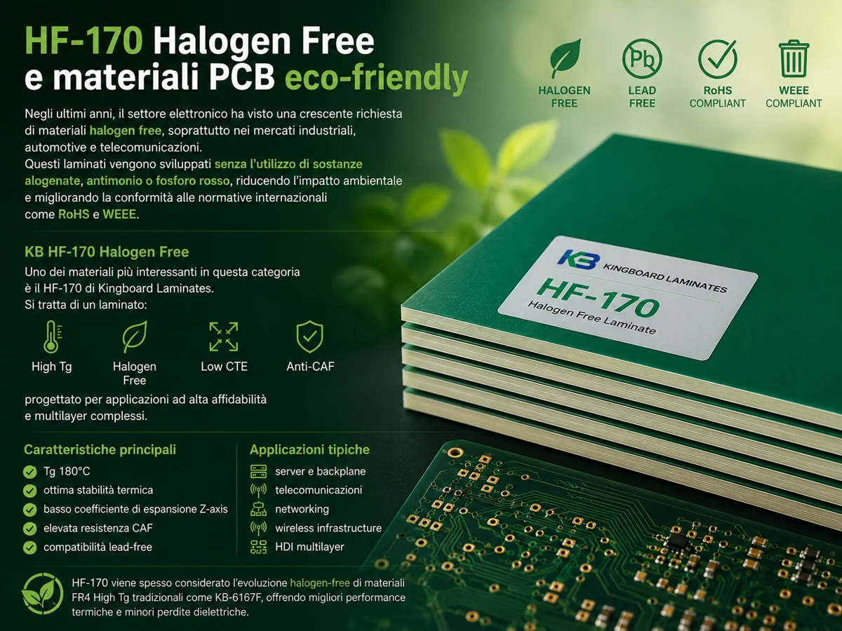 Materiale PCB HF-170 Halogen Free di Kingboard Laminates per multilayer ad alta affidabilità, telecomunicazioni e networking.