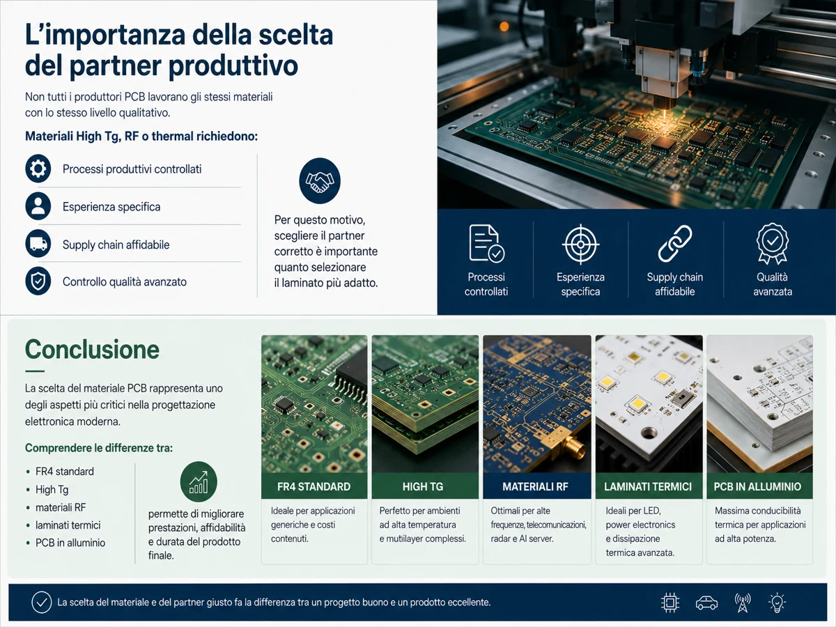 Importanza della scelta del partner produttivo PCB per materiali High Tg, RF e thermal con controllo qualità avanzato.